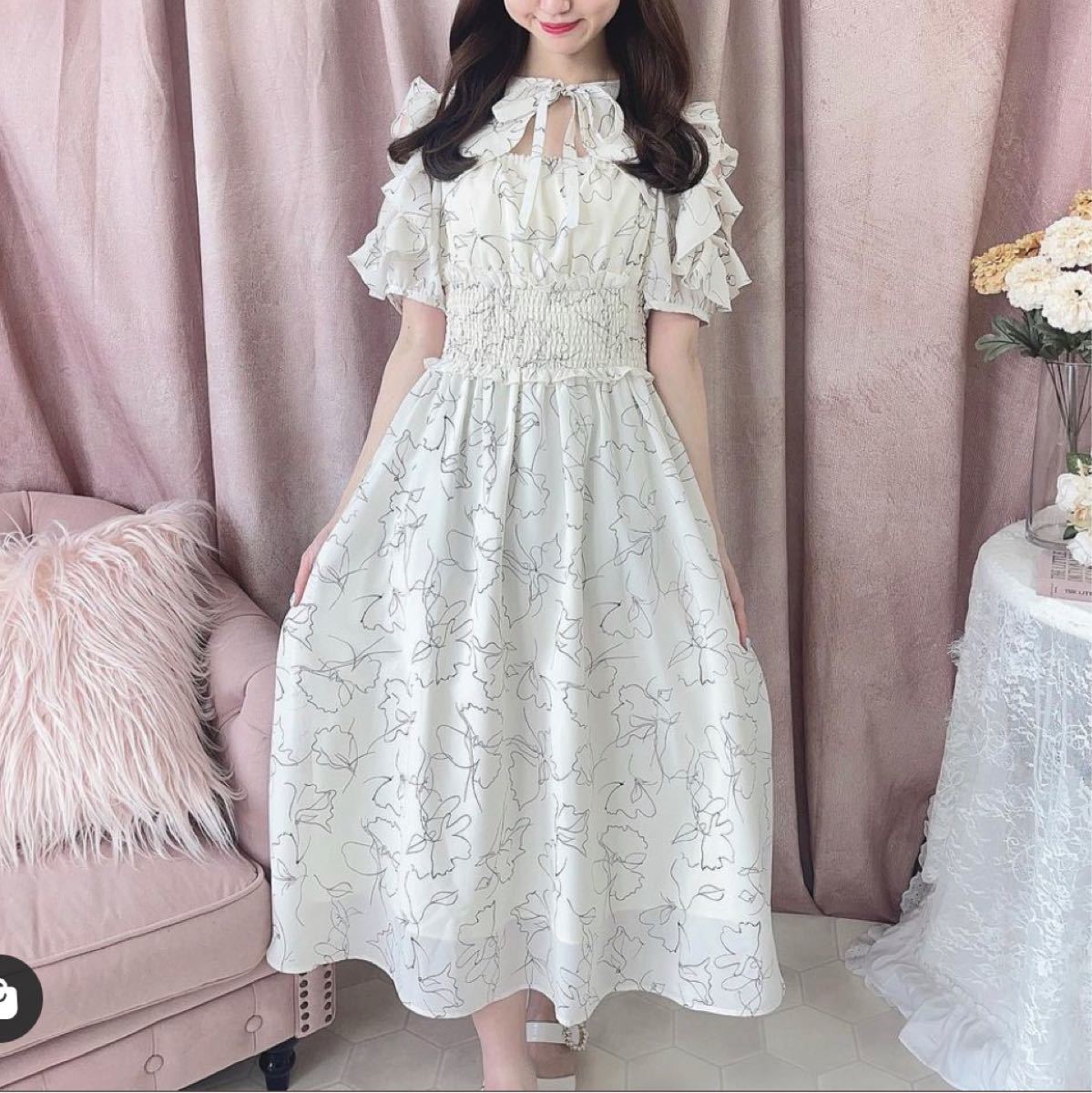 2022Evelyn花柄フリルOP ガーリー大人かわいいロングワンピース 2022Evelyn花柄フリルOP ガーリー大人かわいいロングワンピース