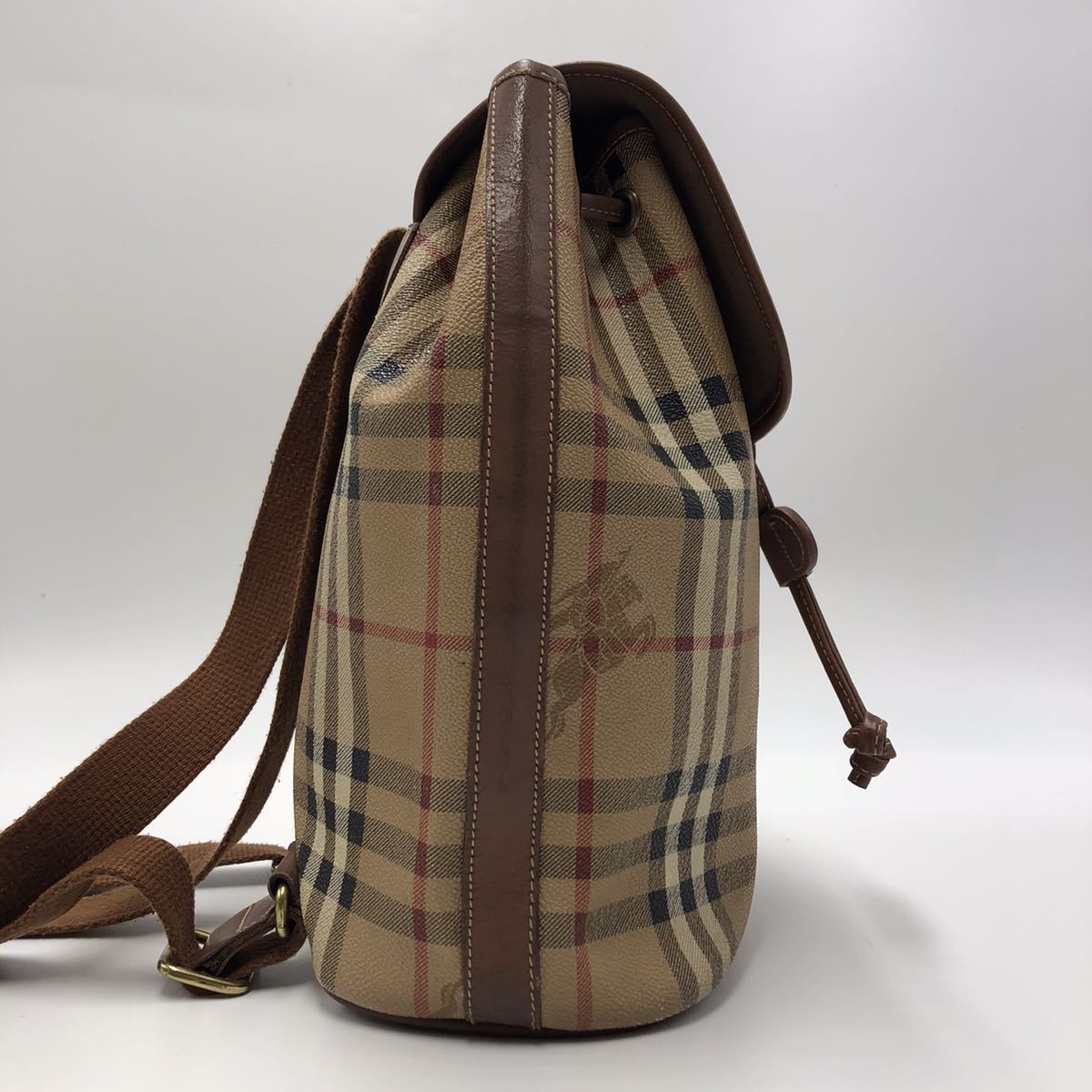 1円【極美品】 BURBERRY リュック 巾着 ノバチェック シャドーホース ヴィンテージ バーバリー バックパック ブラウン PVCレザー_画像4