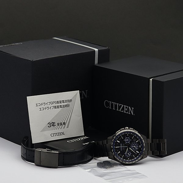 1円~ 美品 CITIZEN シチズン アテッサ【LIGHT in BLACK 2016 BLUE EDITION 2300本】GPS電波ソーラー CC9017-59L F900 箱保取説革ベルト