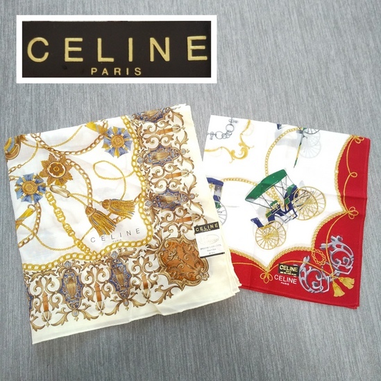 H□未使用 CELINE セリーヌ ハンカチ 2枚 レディース 大判 58×58cm 46