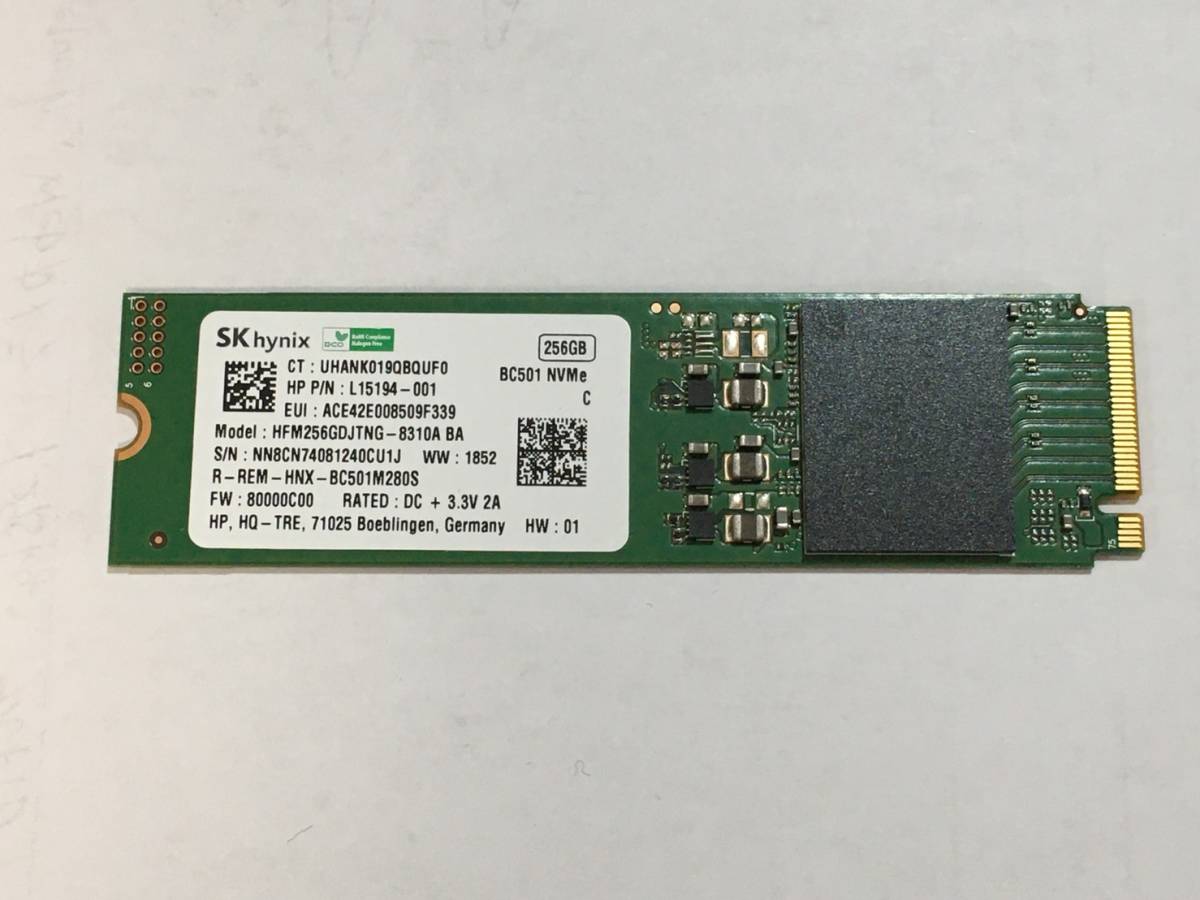  使用時間：1415時間☆SKhynix 中古 M.2 SSD NVMe HFM256GDJTNG-8310A 256GB CDI正常確認済み 良品_画像1