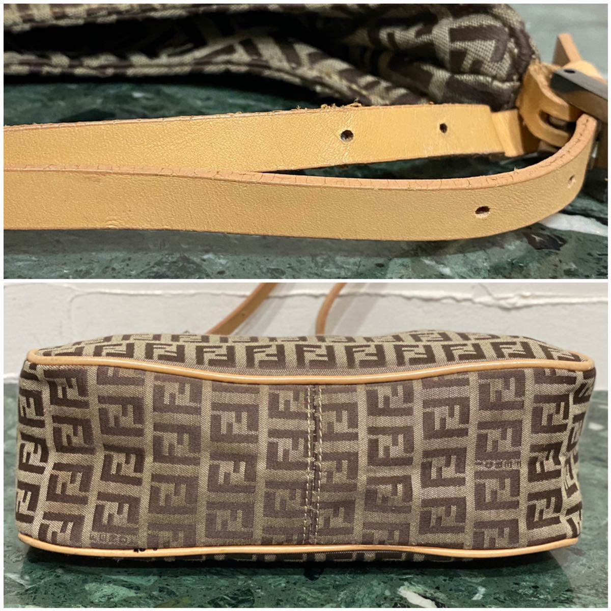 良品 VINTAGE FENDI ショルダーバッグ ズッキーノ キャンバス×レザー ハンドバッグ ズッカ アクセサリーポーチ ヴィンテージバッグ 肩掛け_画像7