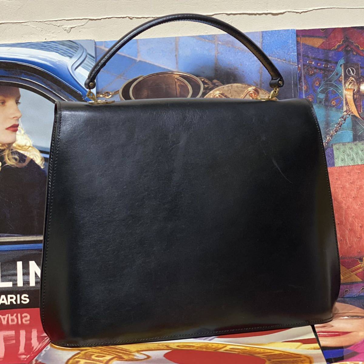 希少モデル 激レア VINTAGE OLD CELINE 2WAY ハンドバッグ メダルモチーフ金具 ショルダーバッグ レザー ヴィンテージバッグ