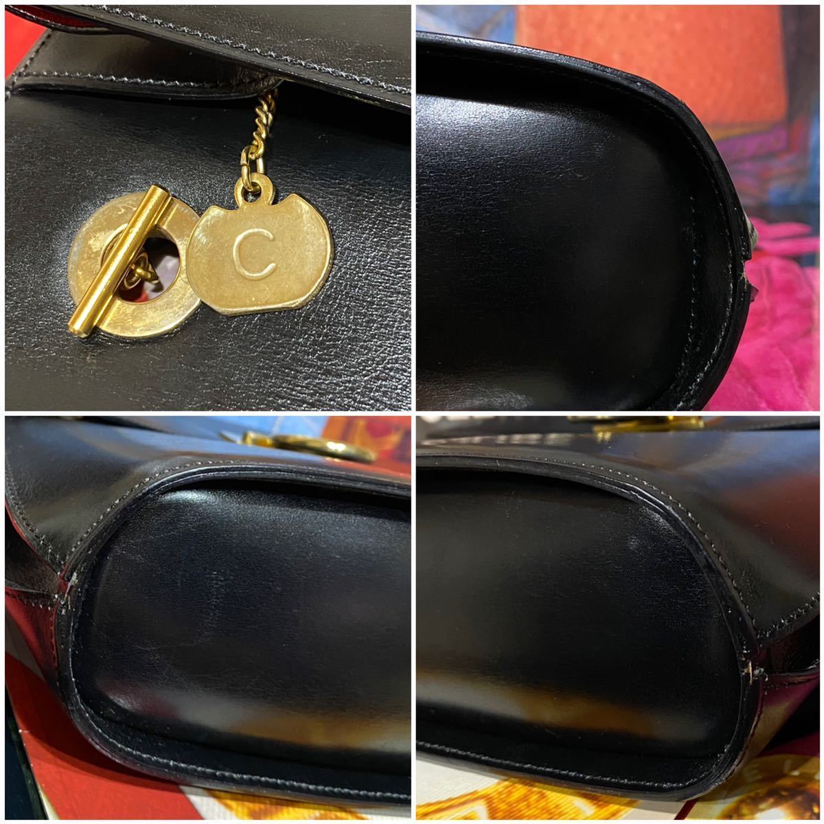 希少モデル 激レア VINTAGE OLD CELINE 2WAY ハンドバッグ メダルモチーフ金具 ショルダーバッグ レザー ヴィンテージバッグ