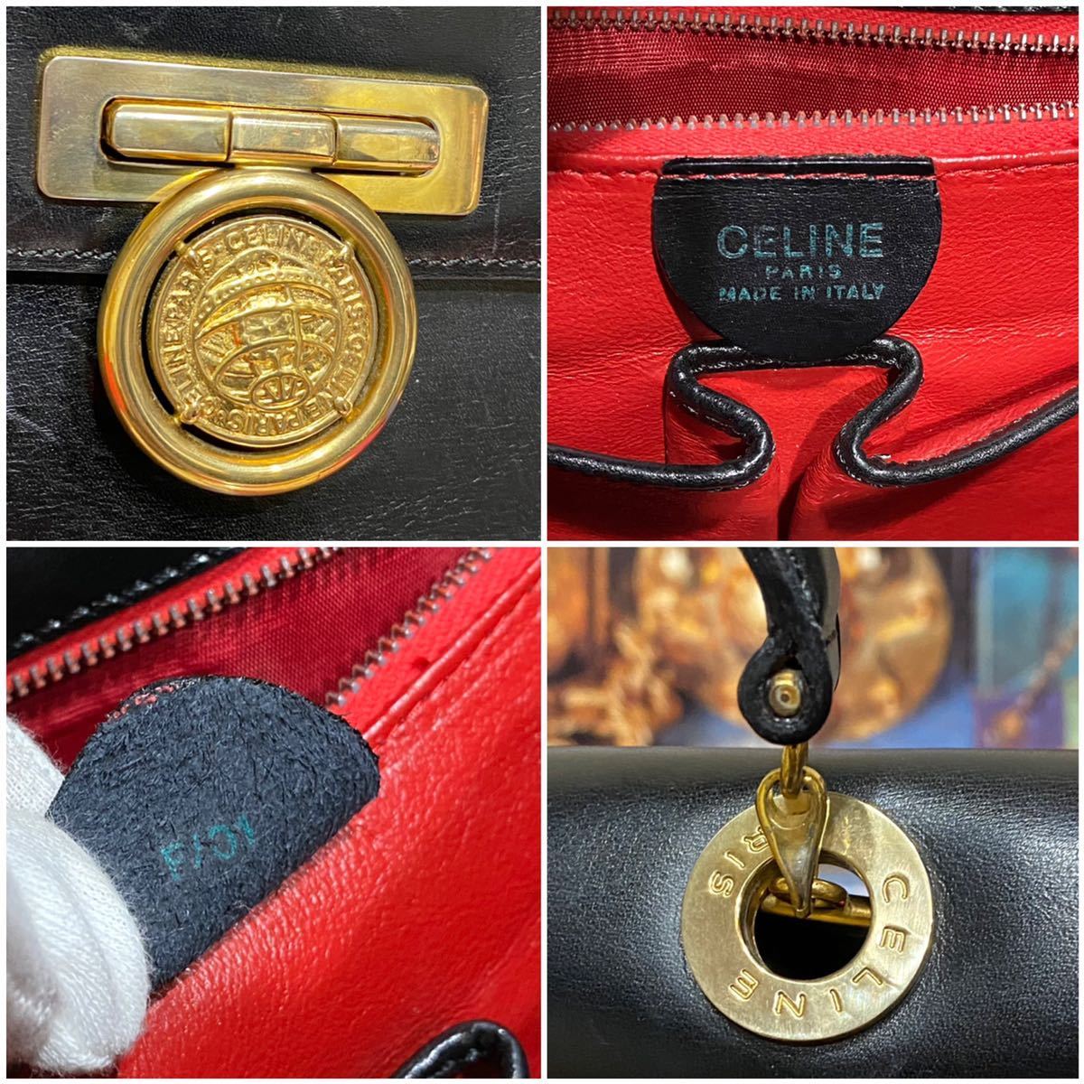 希少モデル 激レア VINTAGE OLD CELINE 2WAY ハンドバッグ メダルモチーフ金具 ショルダーバッグ レザー ヴィンテージバッグ