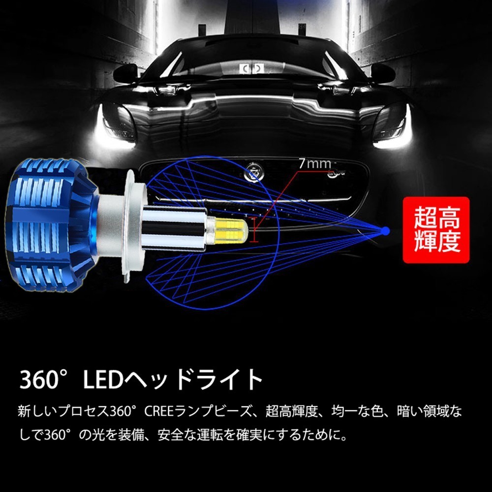 Linksauto 【新製品】高輝度 360度全面発光 HIDをLED化 新型 LED H7 ヘッドライト 専用アダプター付き 一体型 バルブ 2灯_画像7