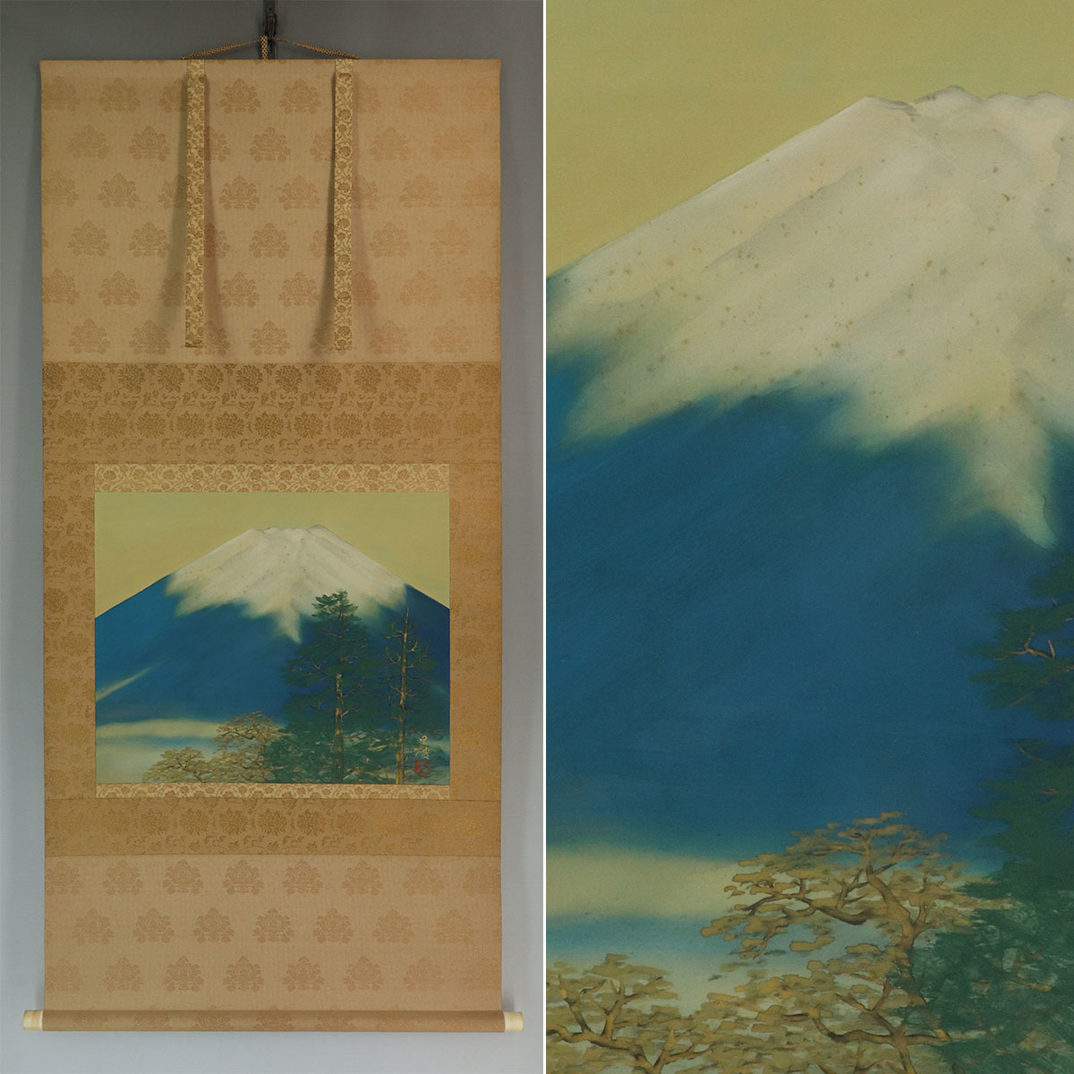 真作】平間旦陵【富岳】◇絹本◇共箱◇掛軸 u05022 真作】平間旦陵【富岳】◇絹本◇共箱◇掛軸 u05022