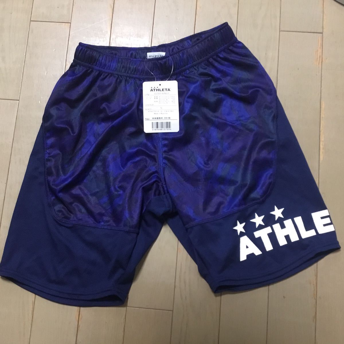 未使用品　160程度　S サッカー プラクティス　パンツ アスレタ ATHLETA カムフラ　希少　送料無料 おしゃれ　ネイビー　ハーフパンツ _画像1