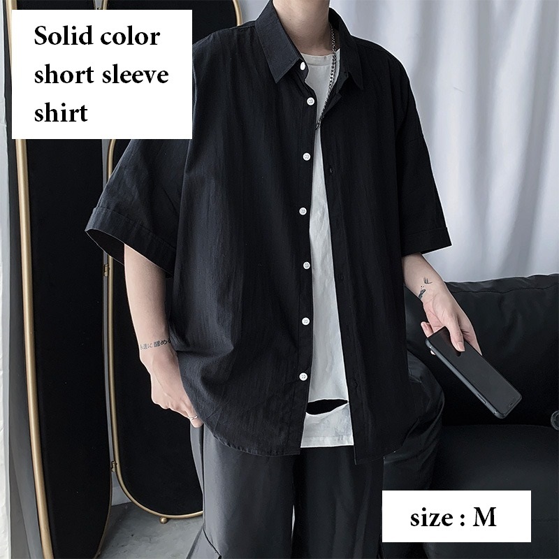 《 送料無料 》 シャツ メンズ ブラック 黒 M 新品 未使用 人気 半袖 無地 カジュアルシャツ レギュラーカラー ファッション 【PN5208】_画像1
