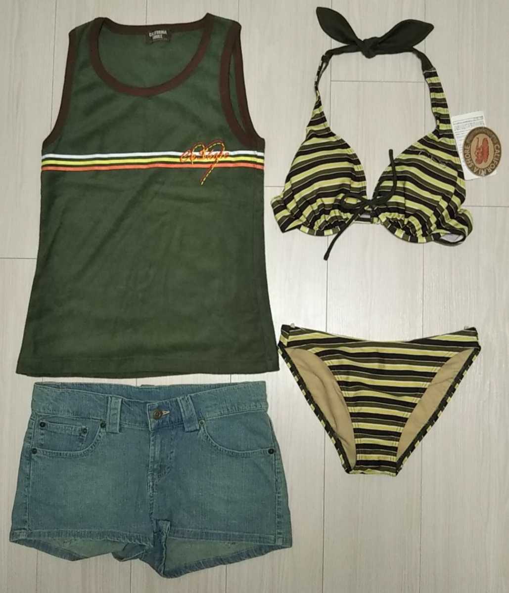  new goods *CALIFORNIA SHORE* swimsuit *4 point set * separate swimsuit * tankini * sea water .** pool * border *11 number *L* pad attaching *