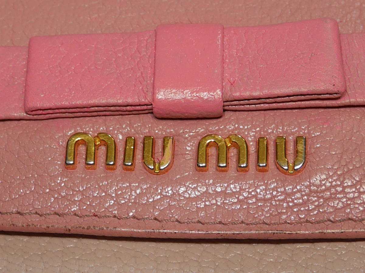 miumiu ミュウミュウ 三つ折り財布 財布 リボン ピンク系 レザー 正規