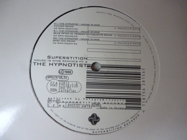 Hypnotist / The House Is Mine Remixes Pt. 2 メロディアスTECHNO CALSSIC 12 試聴_画像2