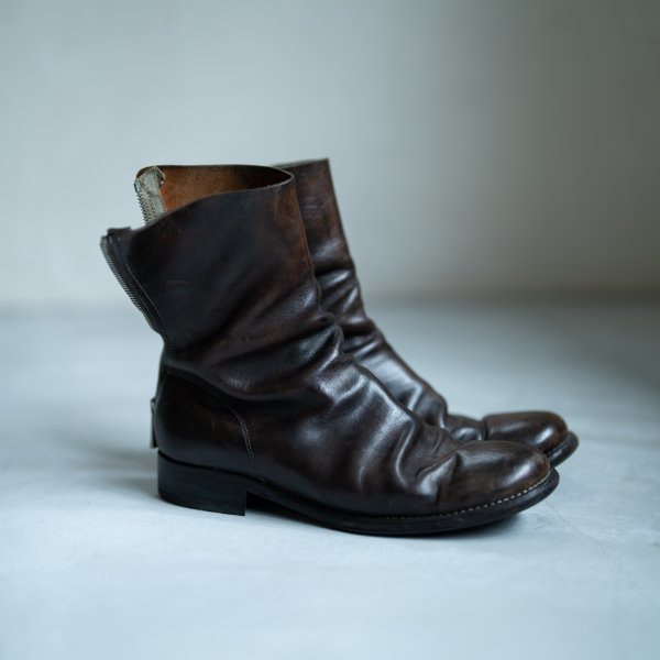 JONIO愛用 GUIDI 最高級 42 超希少ハンドダイ　ブラウン　ミドルバックジップブーツ シングルソール - ホースフルグレインレザー - 988_画像2