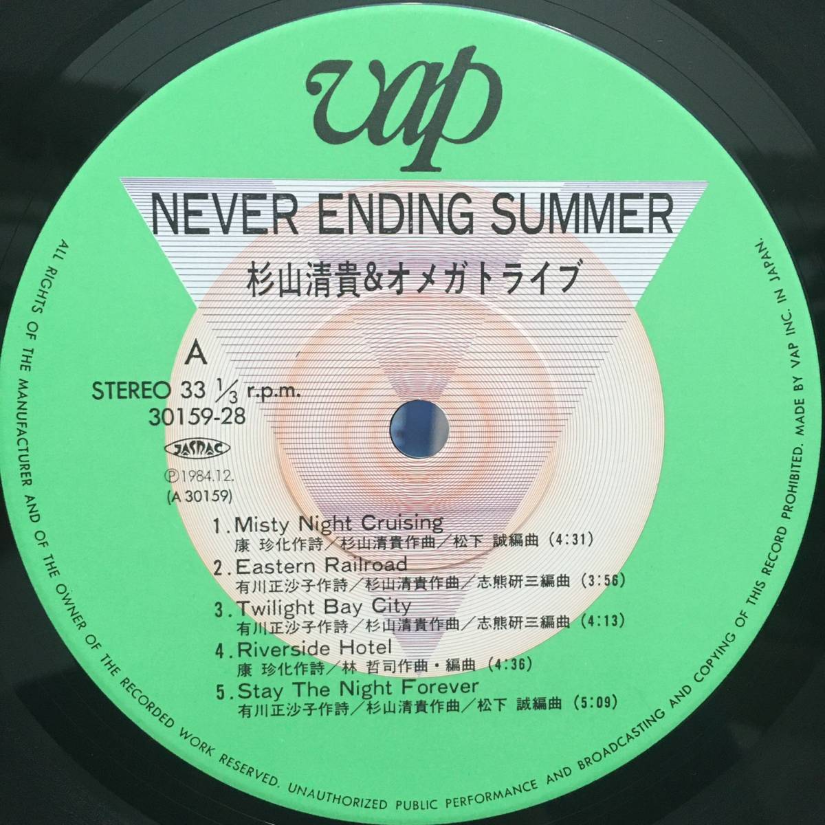 LP * Sugiyama Kiyotaka & Omega Tribe Never Ending Summer * record analogue City pop muro Kiyotaka Sugiyama Omega Tribe City Pop