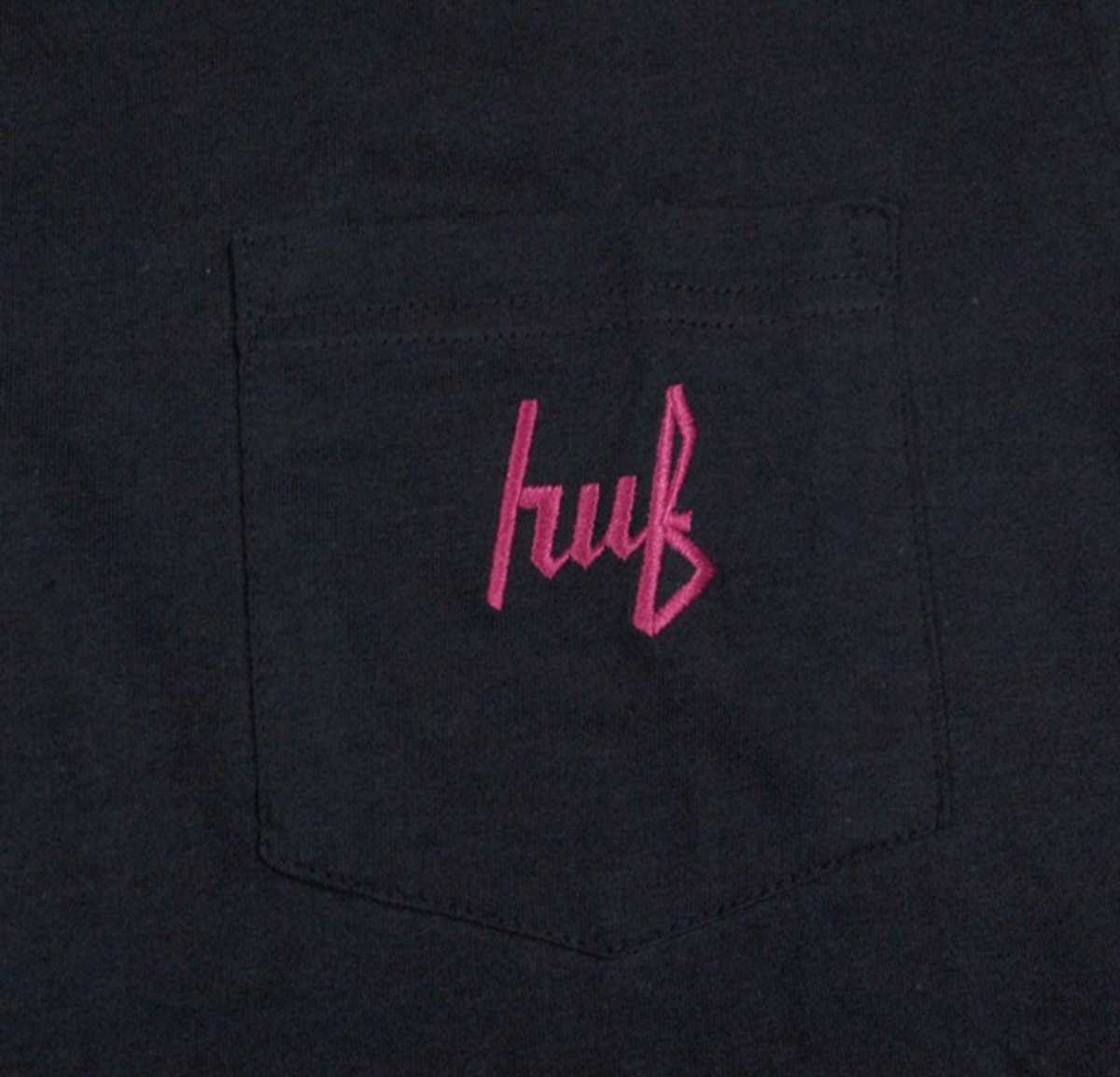 HUF ハフ STAGE POCKET TEE ステージ ポケット Tシャツ black ピンク 刺繍 サイズ M 新品 未使用 送料無料_画像3