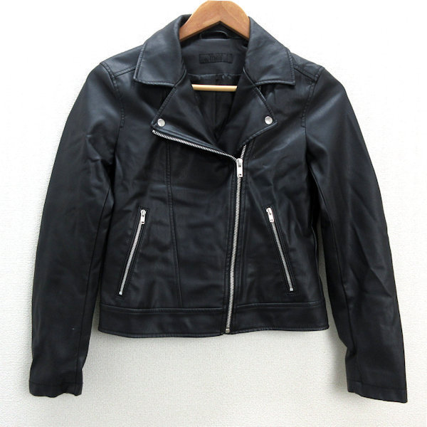 s■ユニクロ/UNIQLO ライダースジャケット JKT【S】黒/LADIES/18【中古】_画像1