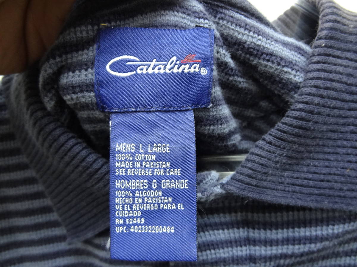 全国送料無料 アメリカ USA古着 80-90年代 Catalina ボーダー メンズ 半袖ポロシャツ Lサイズ_画像2