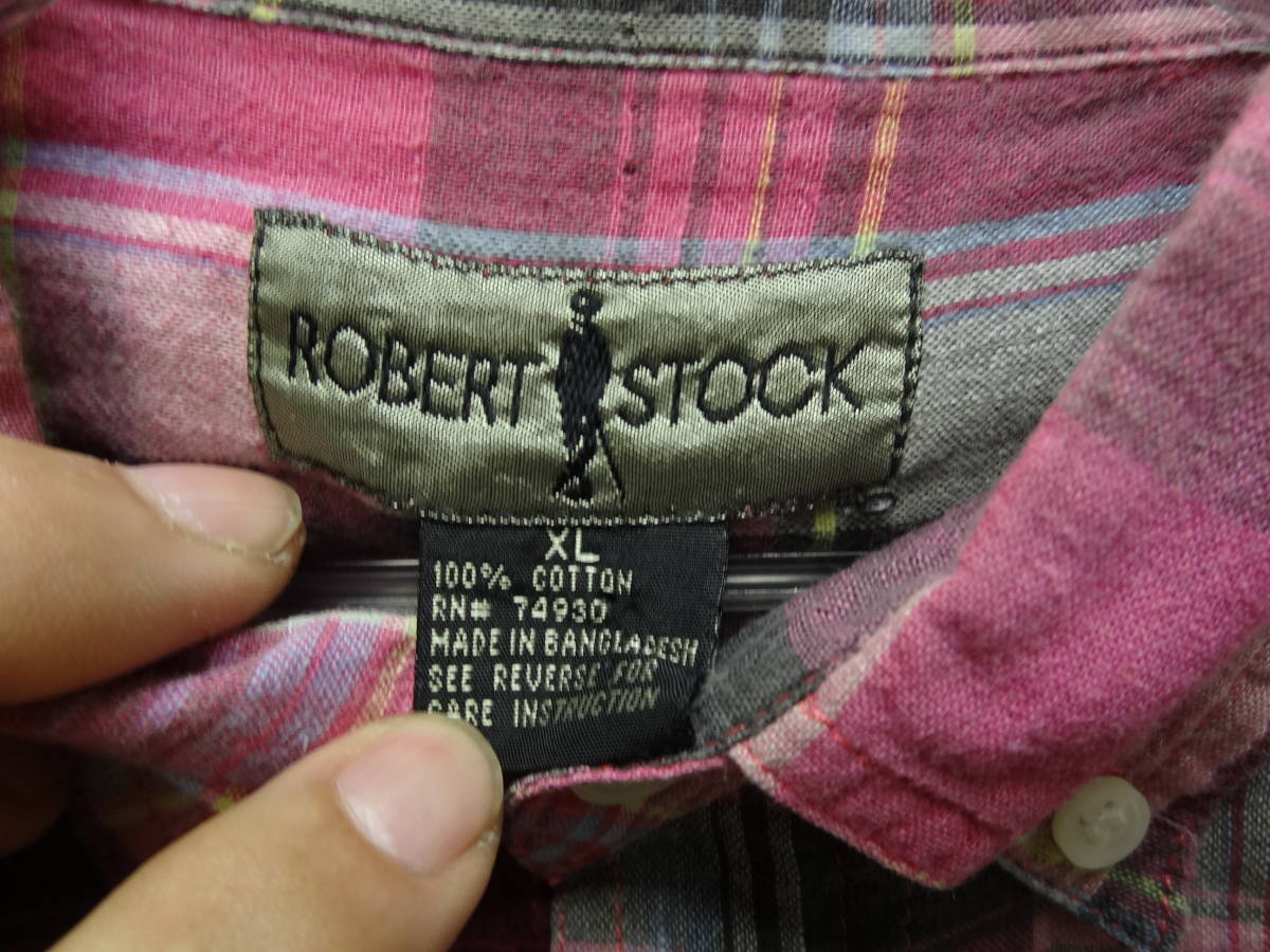 全国送料無料 アメリカ USA古着 80-90年代 ROBERT STOCK メンズ 半袖 綿100% 半袖 マドラスタイプチェックボタンダウンシャツ XLサイズ