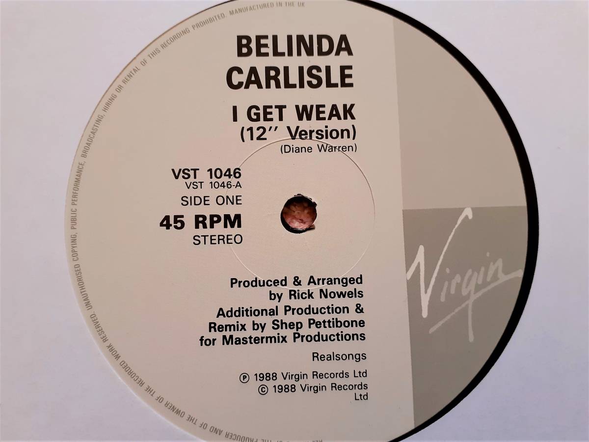 美盤　Belinda Carlisle　ベリンダ・カーライル　I Get Weak　UK盤 限定　ポスター付 12” シングルレコード_画像5