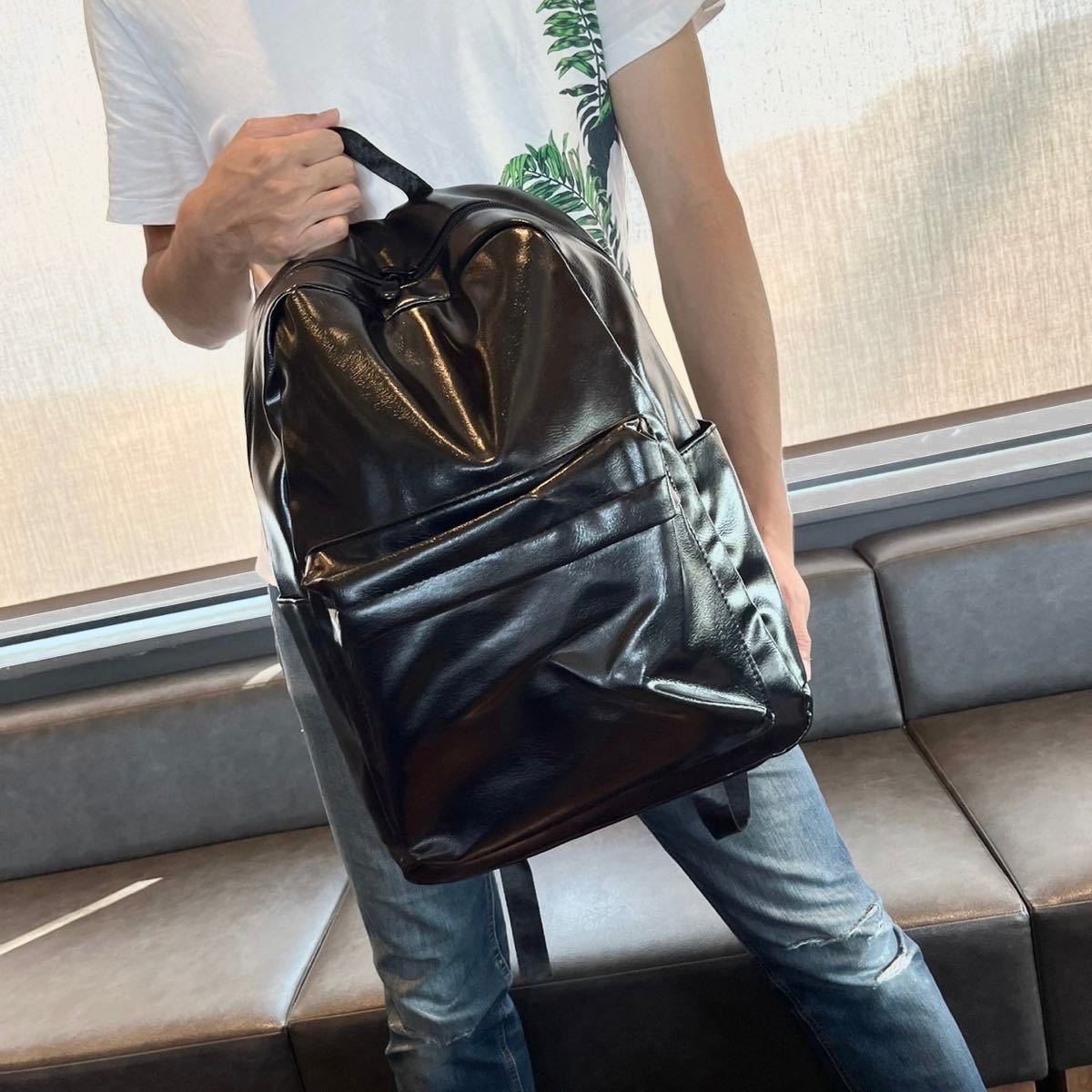 ユニセックス レザーリュック 大容量 ブラック【382】|Yahoo ユニセックス レザーリュック 大容量 ブラック【382】|Yahoo
