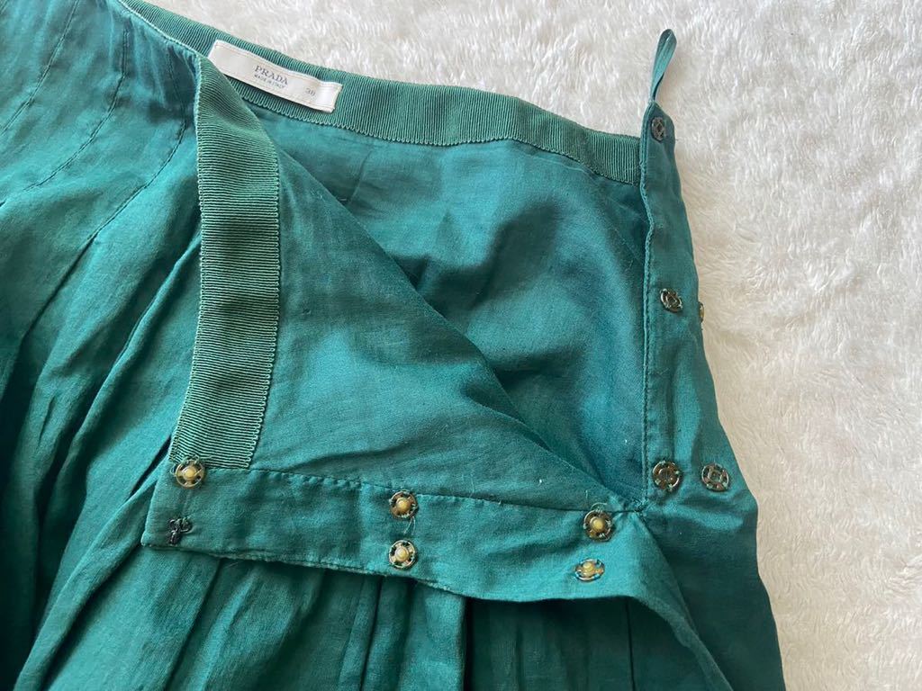 PRADA size38 イタリア製プリーツスカート グリーン 緑 チュール ふんわり ボリューム プラダ (P)_画像5