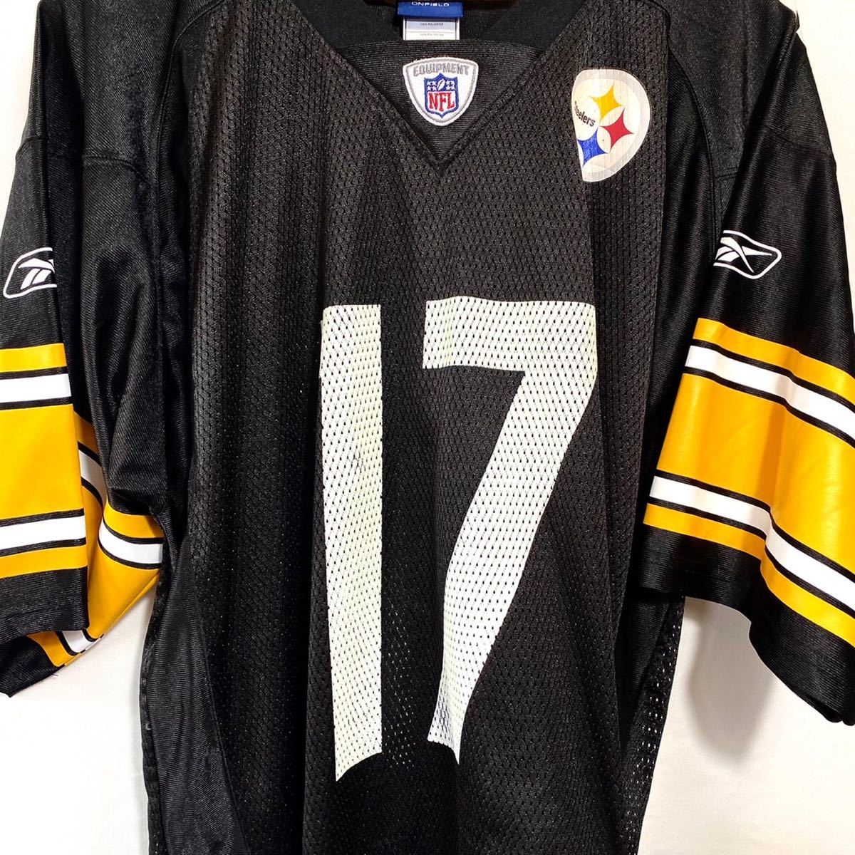 ■ Reebok NFL Pittsburgh Steelers #17 WALLACE ユニフォーム Tシャツ シャツ 古着 リーボック スティーラーズ アメフト 黒 サイズL ■の画像2