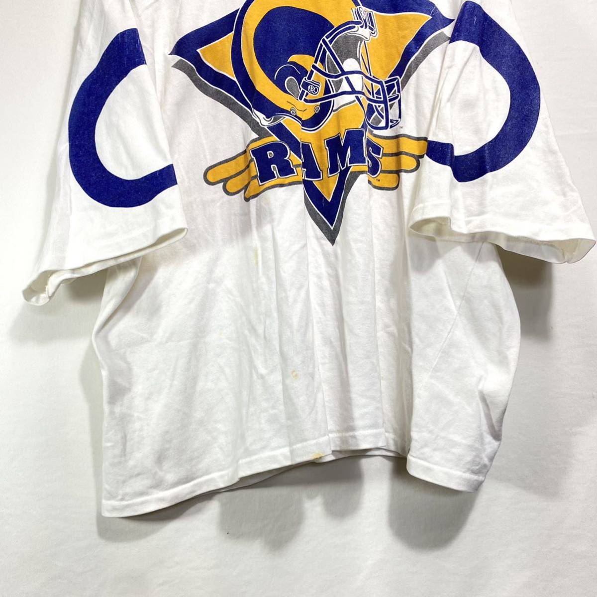 ■ 90s 90年代 ビンテージ USA製 TEAM RATED NFL ロサンゼルス ラムズ ロゴプリント フットボール Tシャツ サイズXL ホワイト アメフト ■_画像2