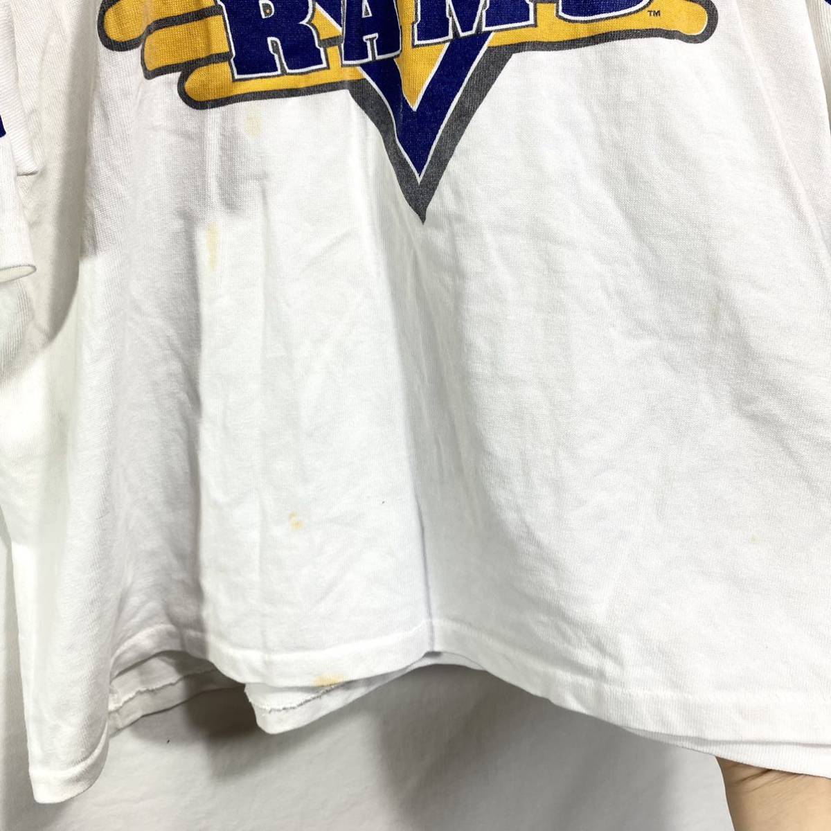 ■ 90s 90年代 ビンテージ USA製 TEAM RATED NFL ロサンゼルス ラムズ ロゴプリント フットボール Tシャツ サイズXL ホワイト アメフト ■_画像3