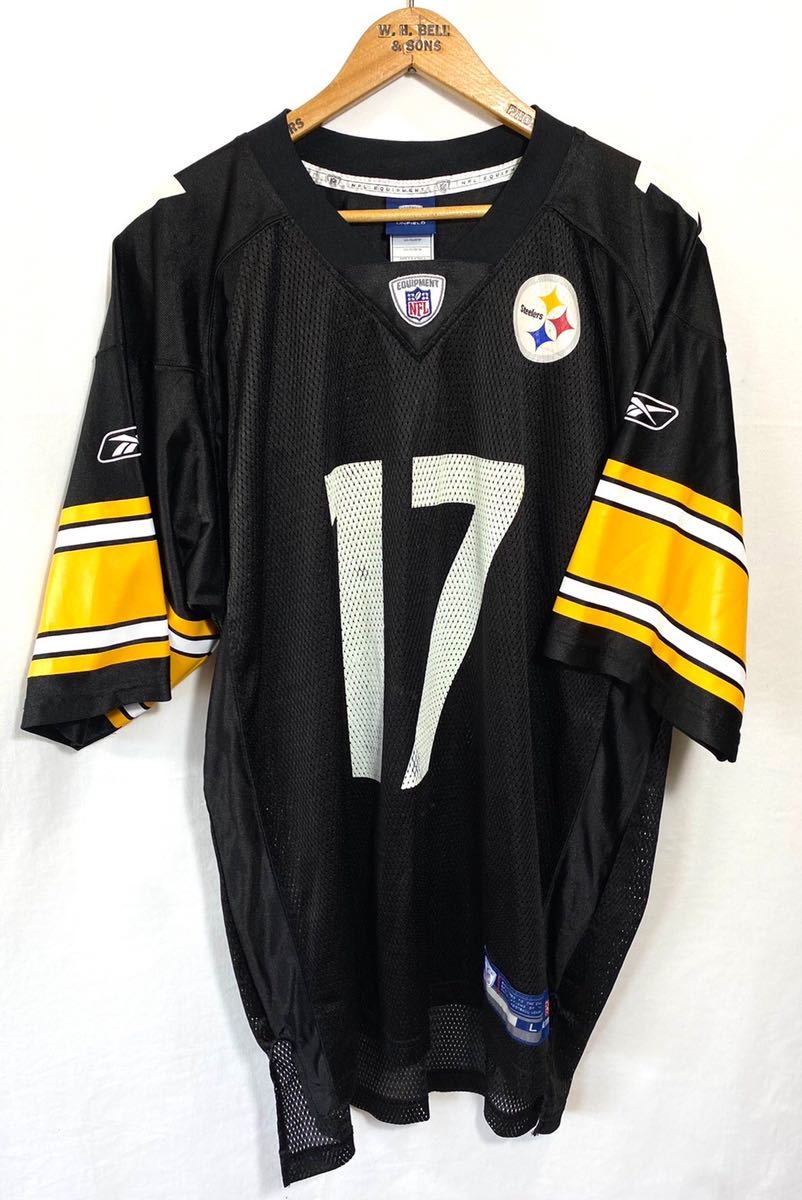 ■ Reebok NFL Pittsburgh Steelers #17 WALLACE ユニフォーム Tシャツ シャツ 古着 リーボック スティーラーズ アメフト 黒 サイズL ■の画像1