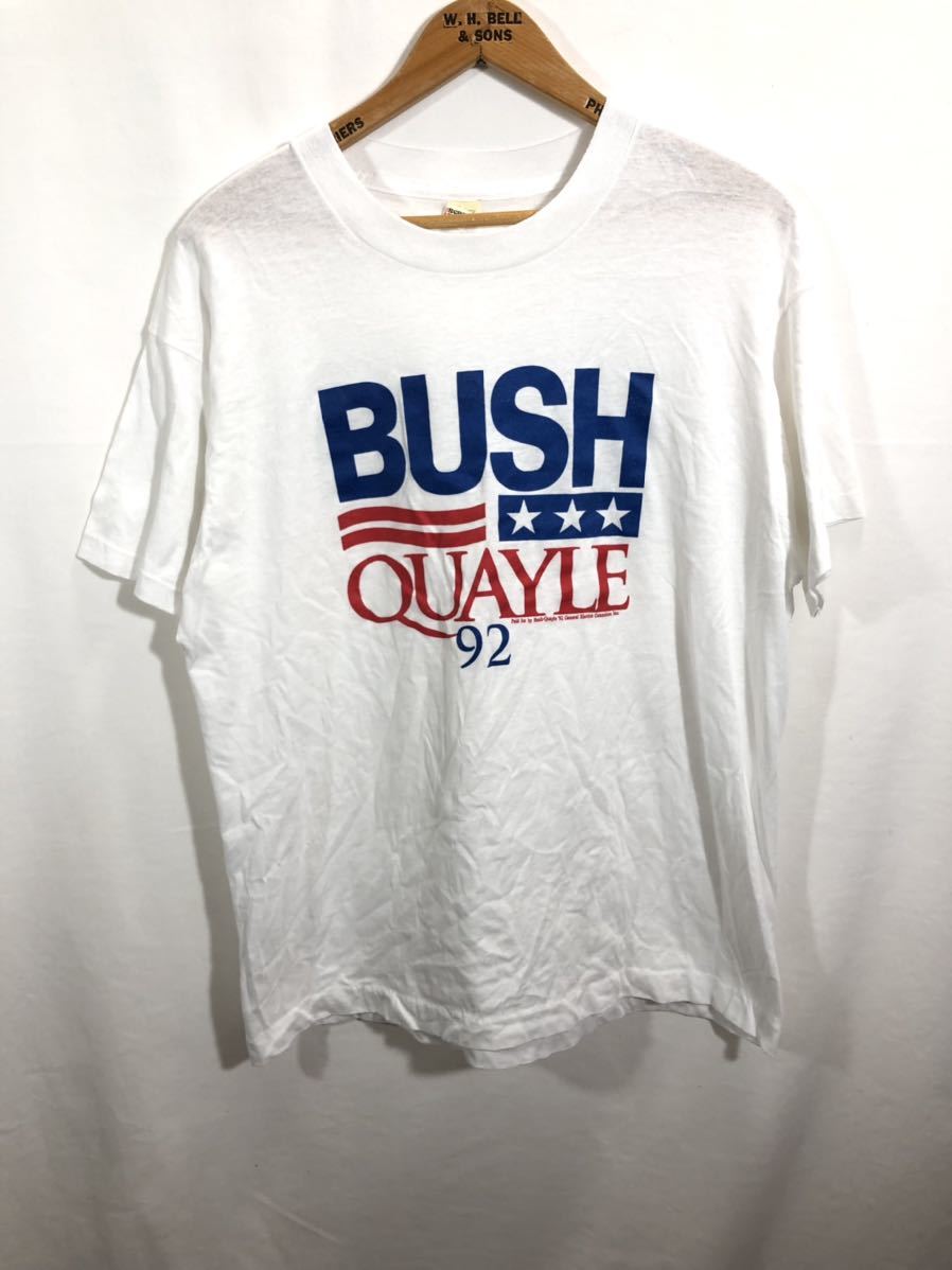 ■ 90s 90年代 USA製 ビンテージ SCREEN STARS BUSH QUAYLE 92 選挙 Tシャツ アメカジ ブッシュ クエール 白 ホワイト サイズXL ■の画像1