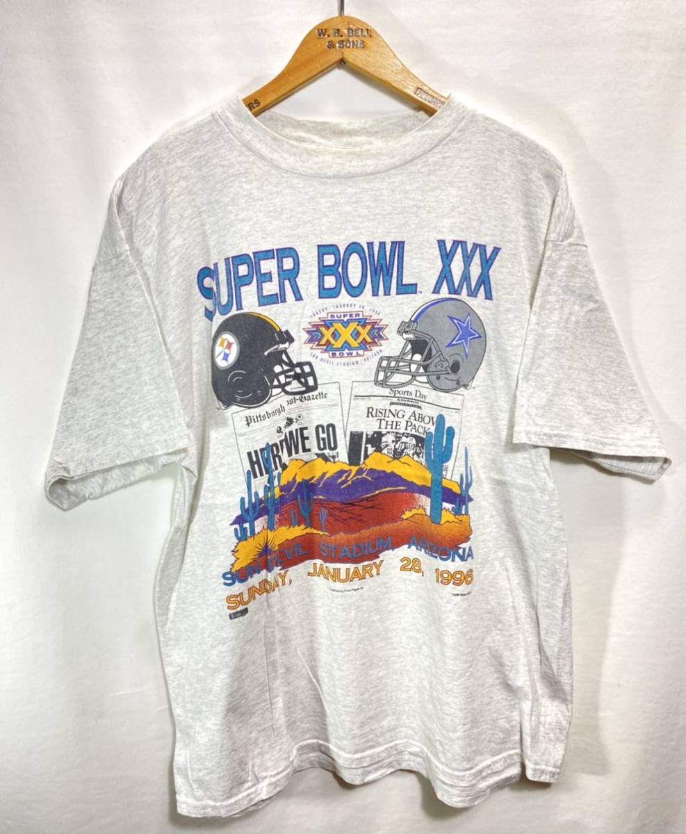 ■ 90s 90年代 ビンテージ TULTEX NFL Steelers Cowboys SUPER BOWL 1996 Tシャツ スティーラーズ カウボーイズ アメフト グレー XL ■_画像1