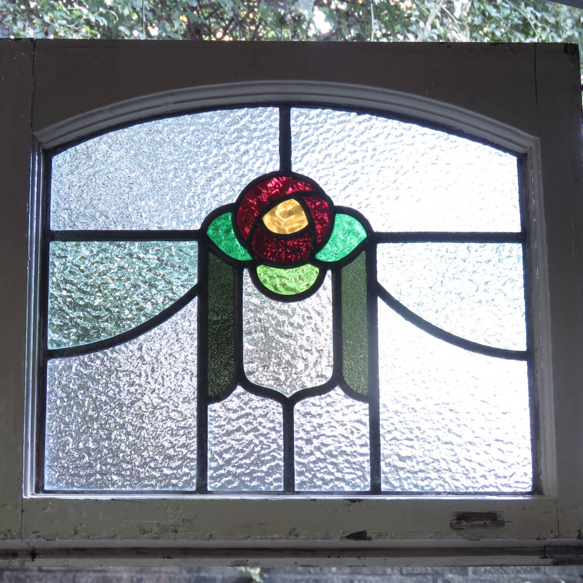 イギリスの古いステンドグラス/バラ柄/窓枠/飾り窓/ドア/店舗什器 