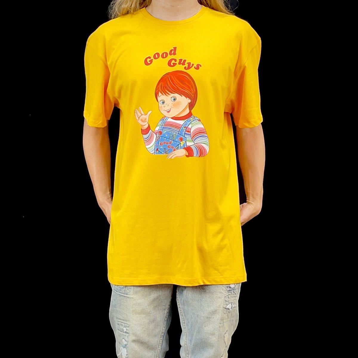 最大12%OFFクーポン 対応 5XL 4XL 3XL XXL オーバーサイズ 大きい 新品未使用 チャイルドプレイ パーカー ロンT ビッグTシャツ 橙色 グッドガイ人形 チャッキー イラスト、キャラクター