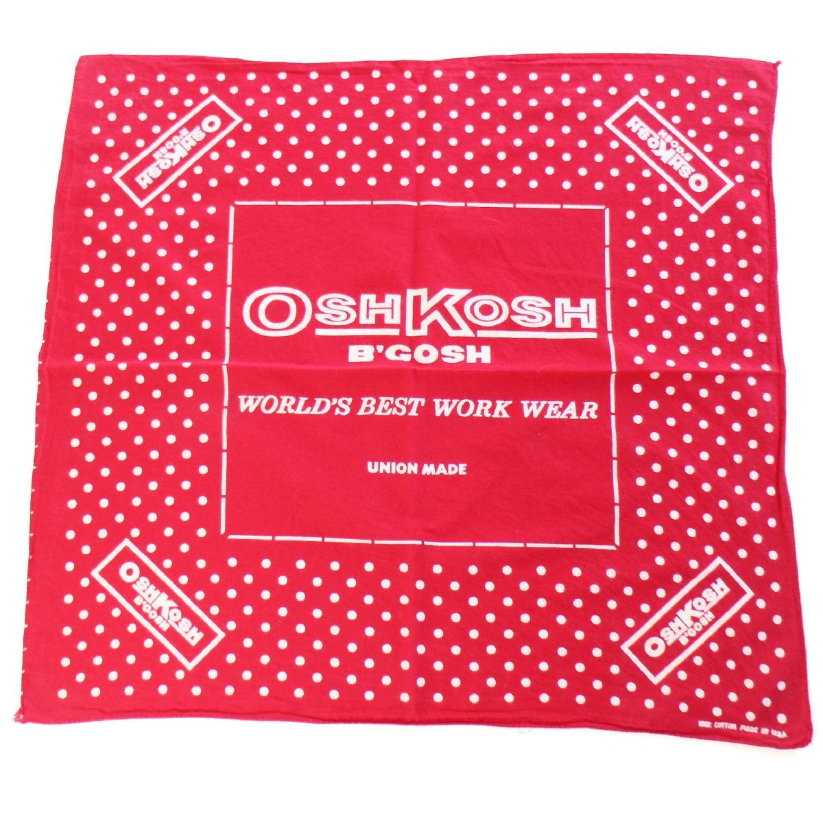 *80s USA made OSHKOSH B\'GOSH dot pattern cotton bandana red *02 Vintage handkerchie Work Polka polka dot pattern red UNION MADE