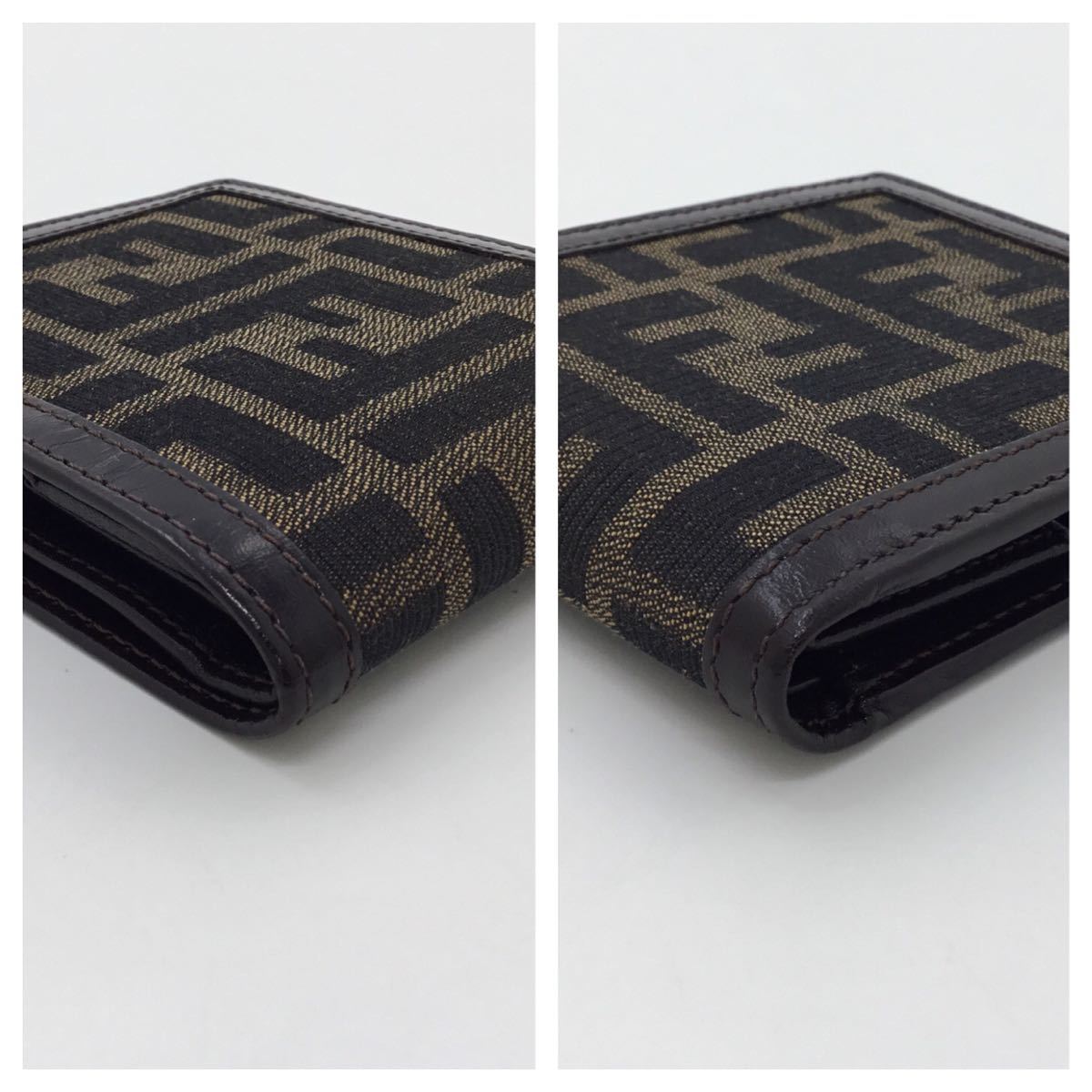 中古美品 フェンディ FENDI 二つ折り財布 ズッカ柄 茶 黒 箱付き 中古美品 フェンディ FENDI 二つ折り財布 ズッカ柄 茶 黒 箱付き