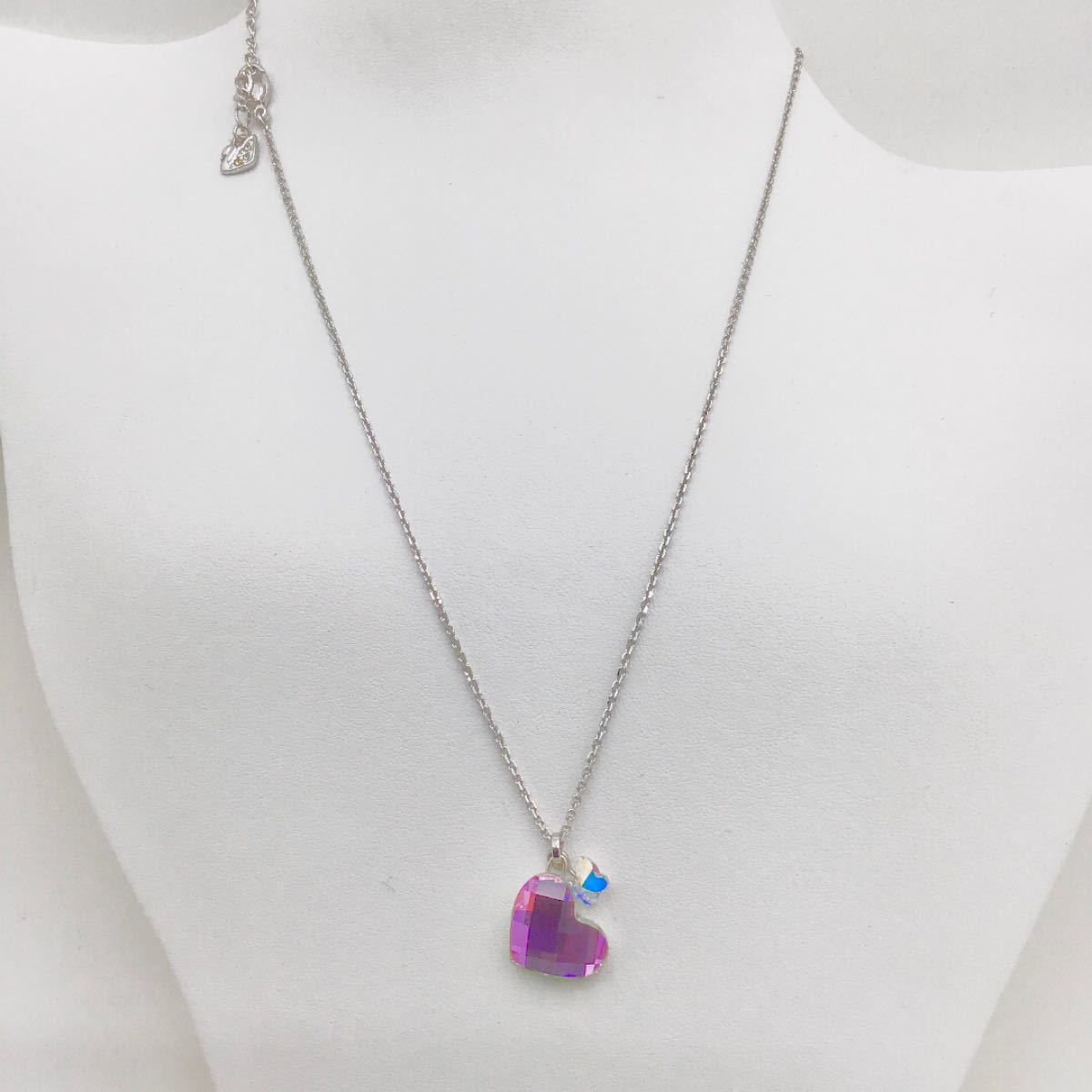 値下げ 中古美品 スワロフスキー ネックレス ピンク ハート 蝶 ペンダント シルバー ネックレス