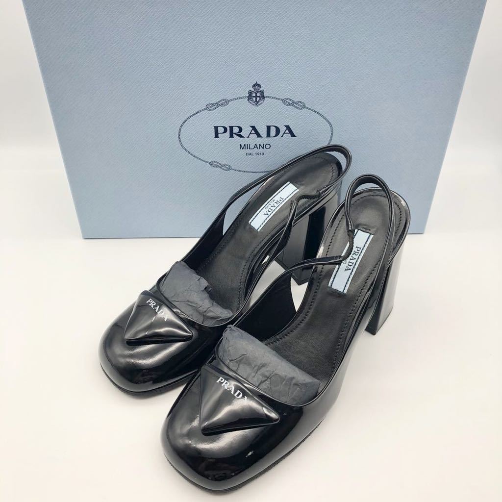 美品】 PRADA プラダ パテントレザー スリングパック パンプス