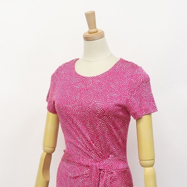 美品◆DIANE von FURSTENBERG/ダイアンフォン ファステンバーグ 水玉 ドット 総柄 ウエストリボン ドレープ シルク100% 半袖 ワンピース 0_画像3