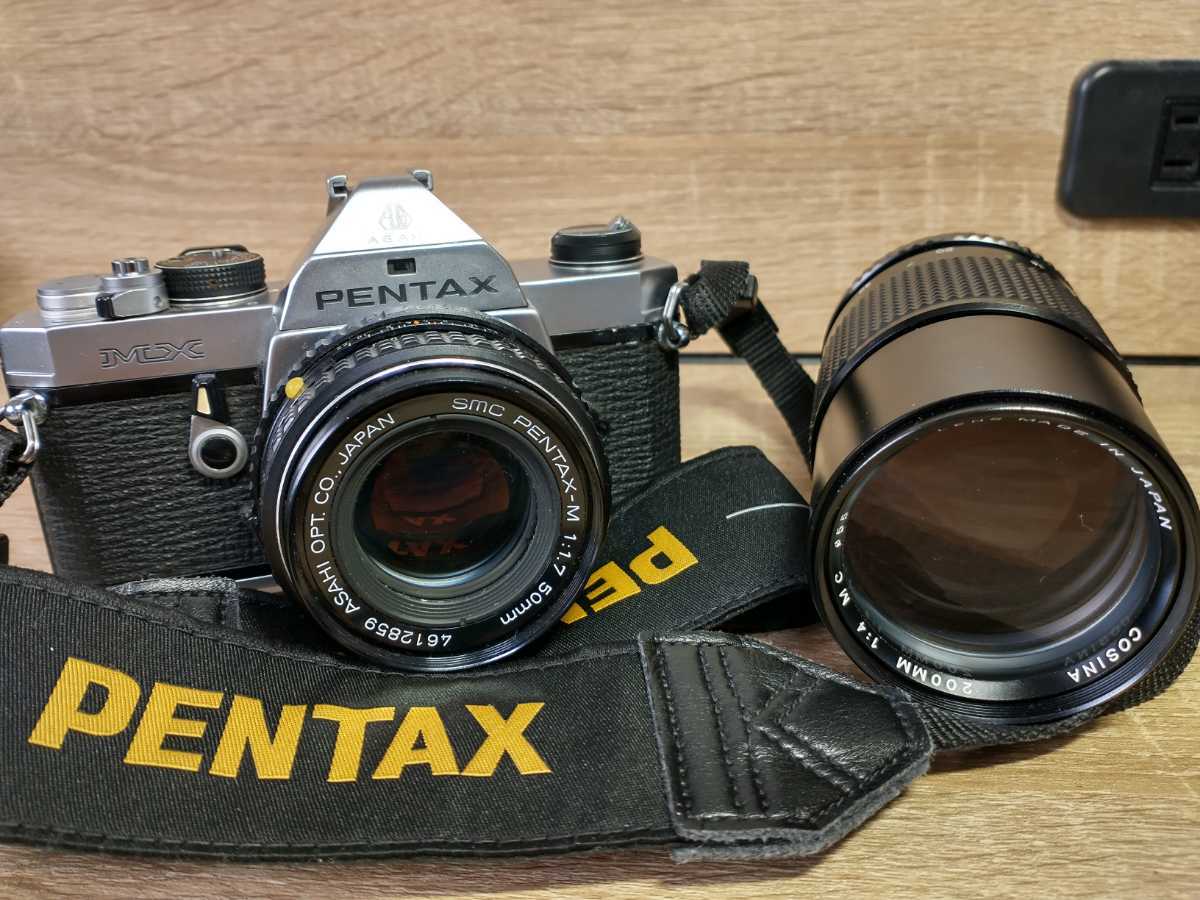 Pentax MX＋Pentax-M 50mm f1.7＋COSINA 200mm f4 単焦点レンズ2本セット 各部動作良好 露出計動作OK 光学良好 シャッターOK 作例あり_画像1