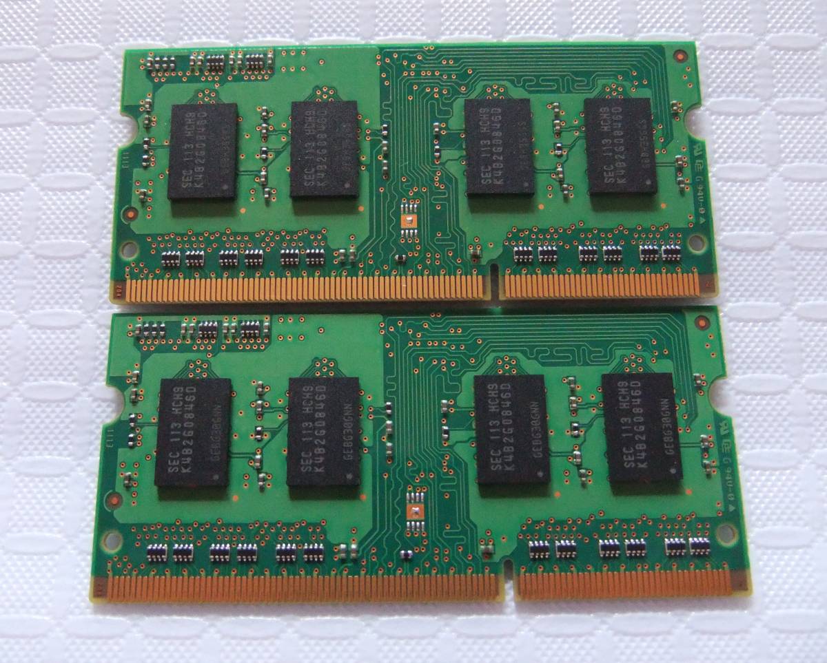 ノートPC用メモリ SAMSUNG 2GB 1Rx8 PC3-10600S-09-11-B2 M471B5773DH0-CH9 2GBX2 計：4GB 中古 85_画像2