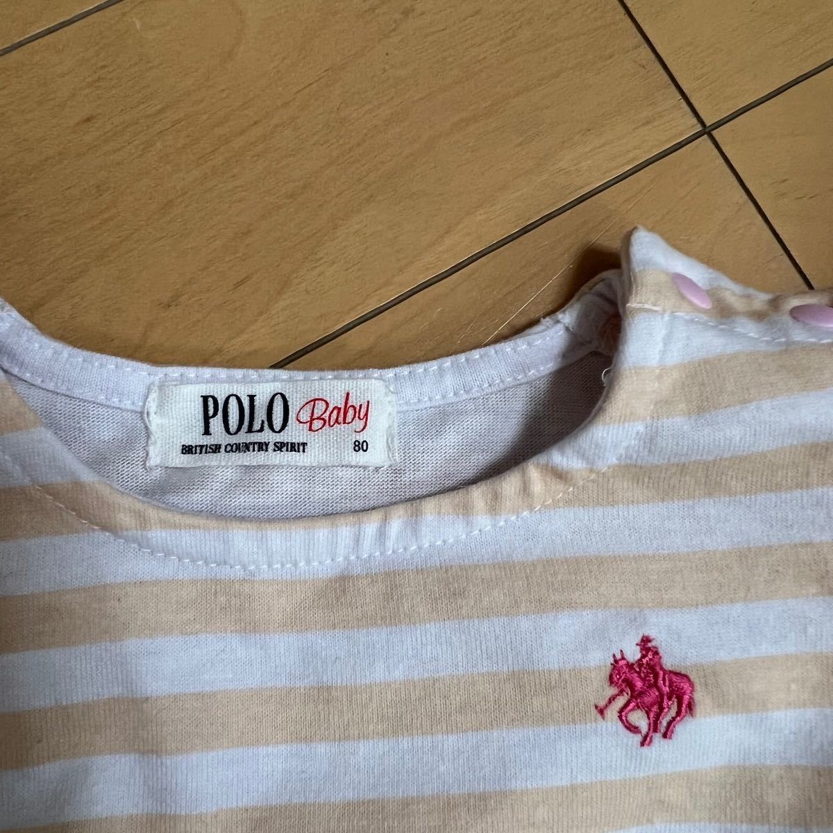 POLOBaby ポロベビー ピンクボーダーフリルロンパース 80cm 女の子 ワンピース ベビー