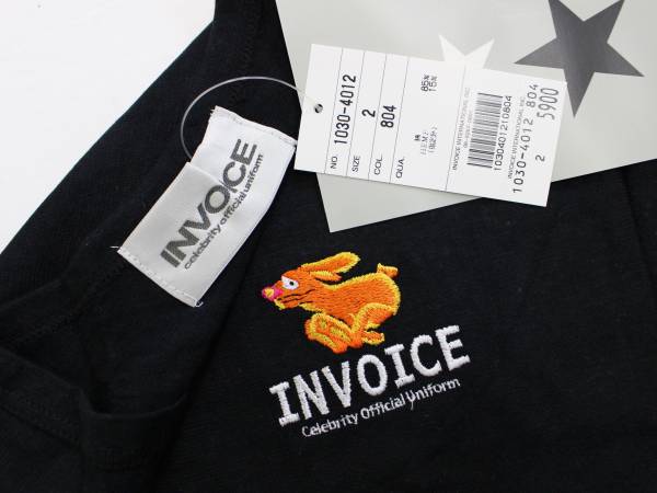 新品*INVOICE*ロゴ刺繍 長袖 カットソー Tシャツ 2(M)ブラック/定価5,900円_画像3