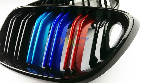在庫 即発送 光沢黒+Mカラー メタリック調 3色 BMW F22 M2 フロントグリル セット ABS製 ダブルバー 2シリーズ 2014-2016_画像3