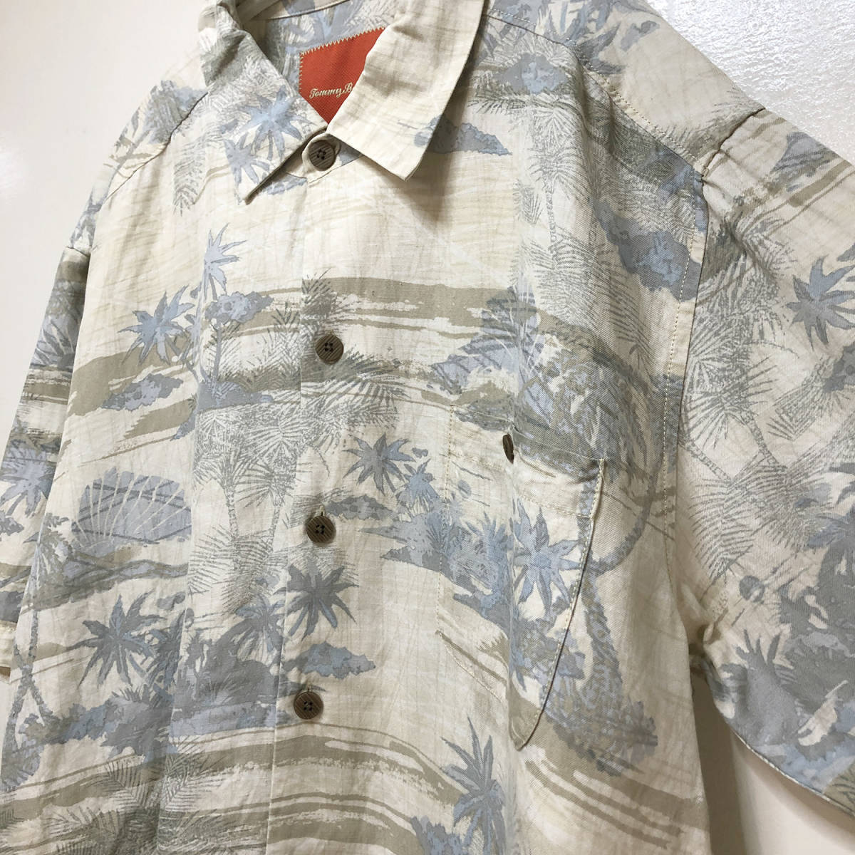 トミーバハマ シルク/リネン キャンプシャツ アロハシャツ ハワイアンシャツ 総柄 半袖シャツ メンズL TOMMY BAHAMA 古着 BF1207