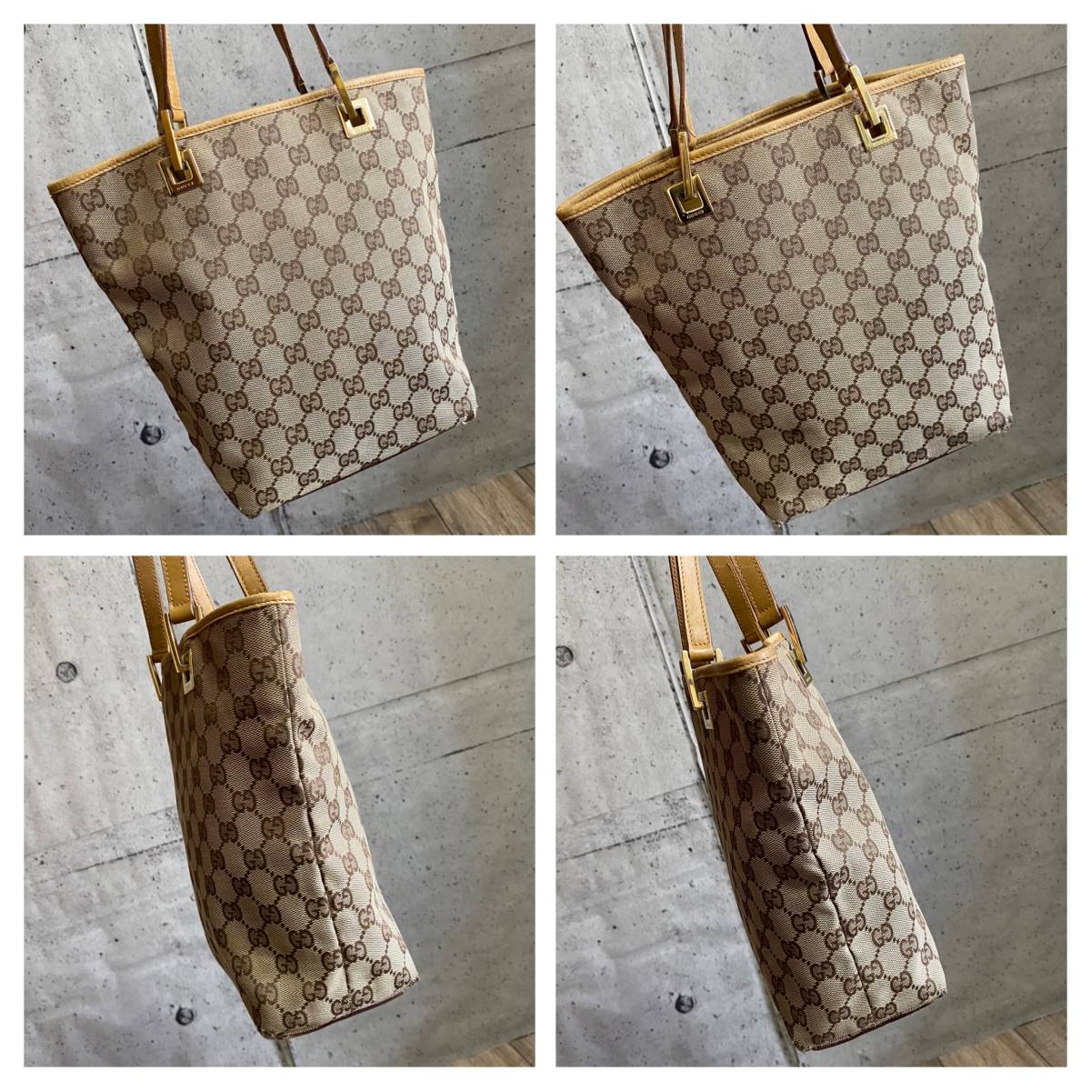 本物 GUCCI グッチ GG柄 キャンバス トートバッグ ミニ ハンドバッグ ベージュ レザー ショルダー バッグ ビジネス レディース オールド