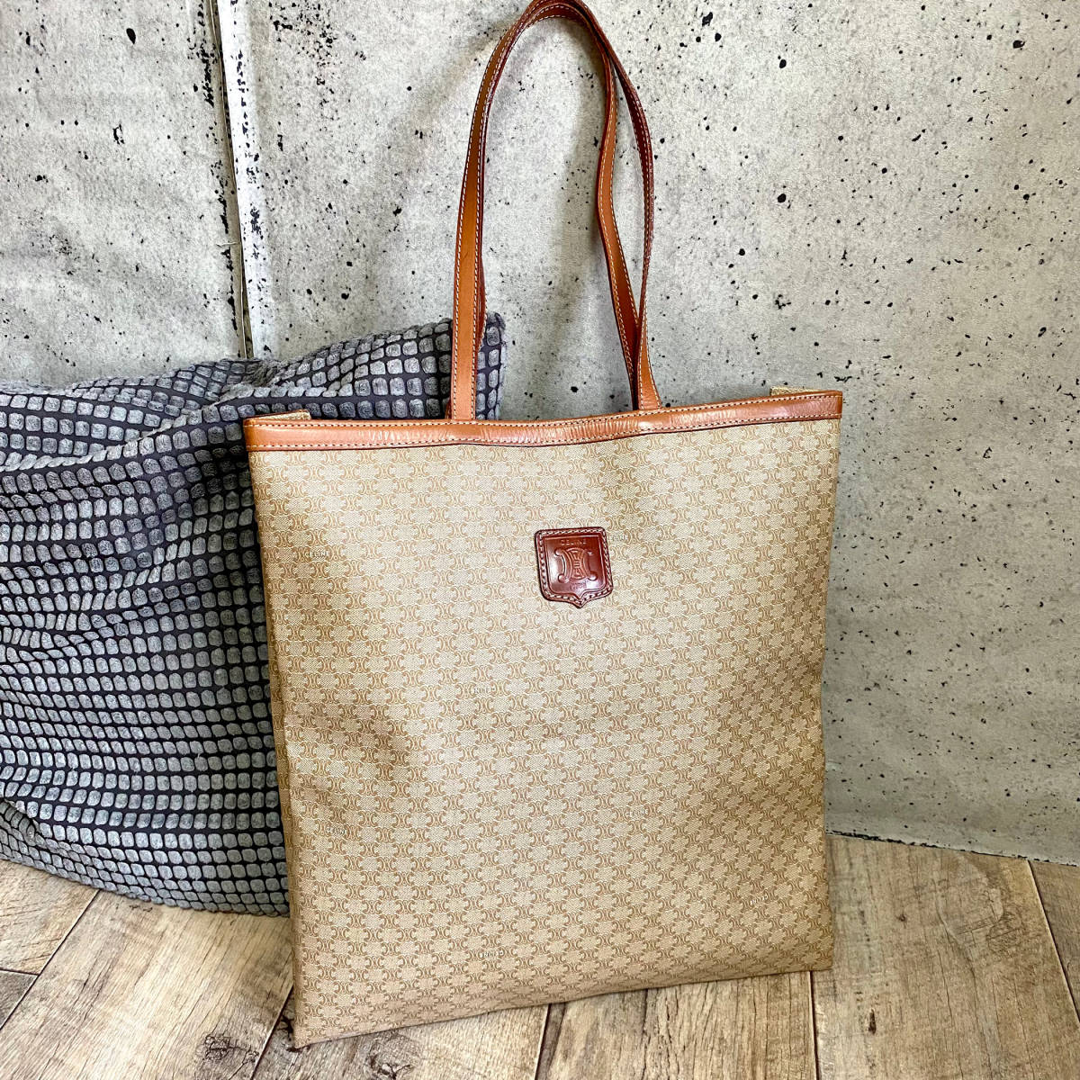 本物 CELINE セリーヌ マカダム トートバッグ ハンドバッグ レザー