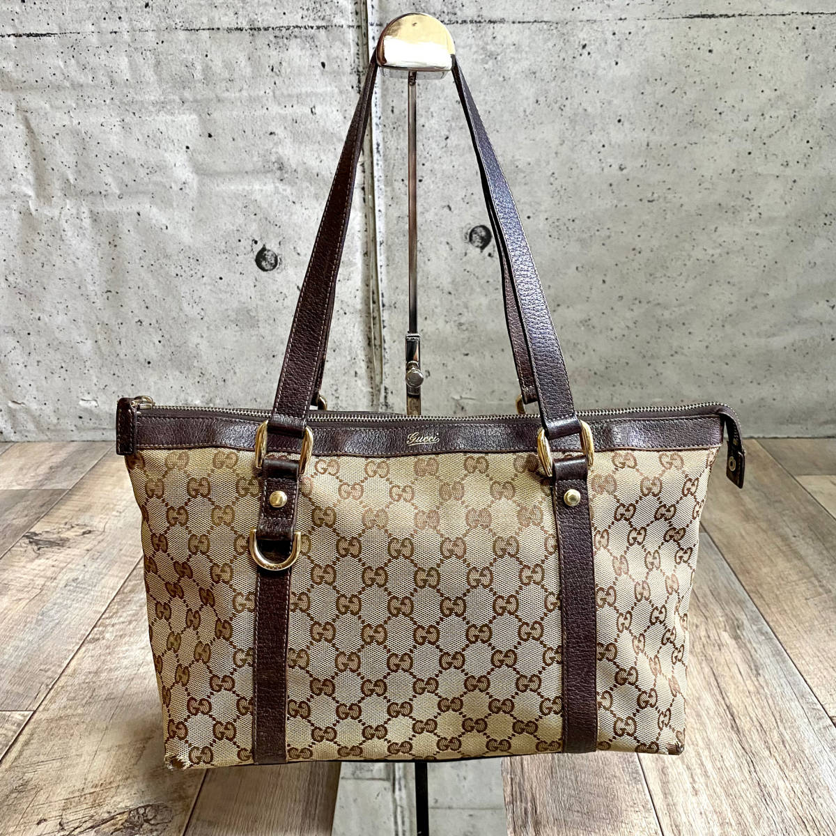 本物☆GUCCI グッチ GG柄 キャンバス トートバッグ レザーバッグ ハンドバッグ ベージュ A4 ショルダーバッグ ビジネスバッグ レディース