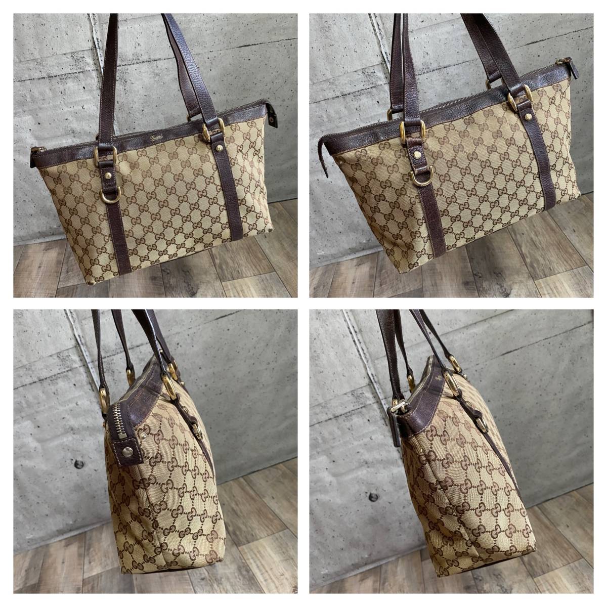 本物☆GUCCI グッチ GG柄 キャンバス トートバッグ レザーバッグ ハンドバッグ ベージュ A4 ショルダーバッグ ビジネスバッグ レディース