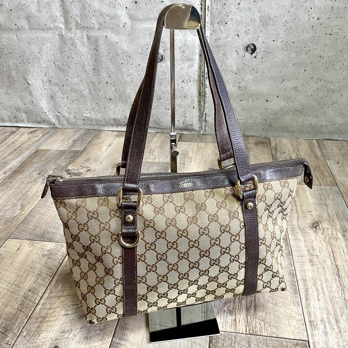 本物☆GUCCI グッチ GG柄 キャンバス トートバッグ レザーバッグ ハンドバッグ ベージュ A4 ショルダーバッグ ビジネスバッグ レディース