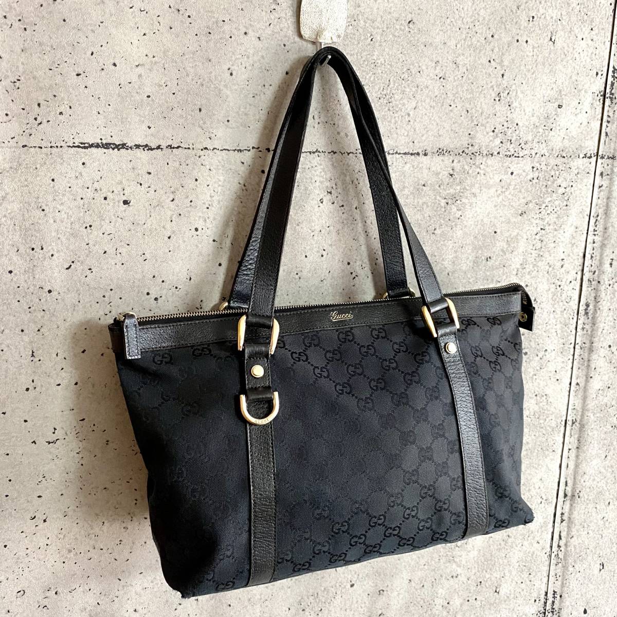 正規品☆GUCCI グッチ GG柄 キャンバス トートバッグ レザーバッグ ハンドバッグ A4 黒 本革 ショルダーバッグ レディース メンズ オールド